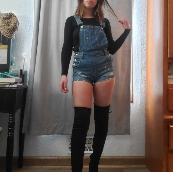 Divided Distressed Denim Overall Shorts 